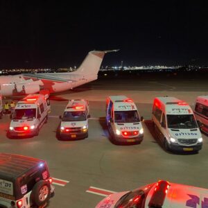 ZAKA emergency vehicle fleet at an airport