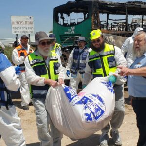 ZAKA volunteers at a bus recovery scene